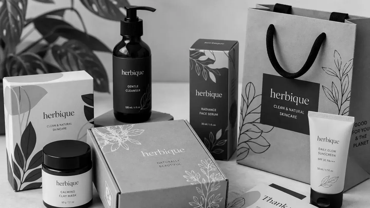 Modern packaging design for skincare products with clean, minimalist branding