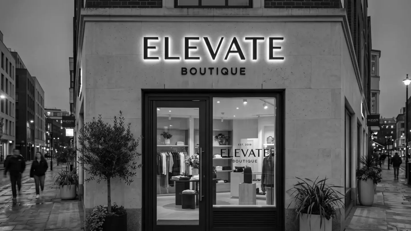 Stylish outdoor signage installed on a modern retail storefront.