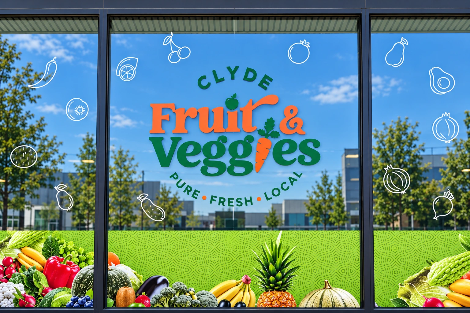 Clyde Fruits and Veggies retail signage