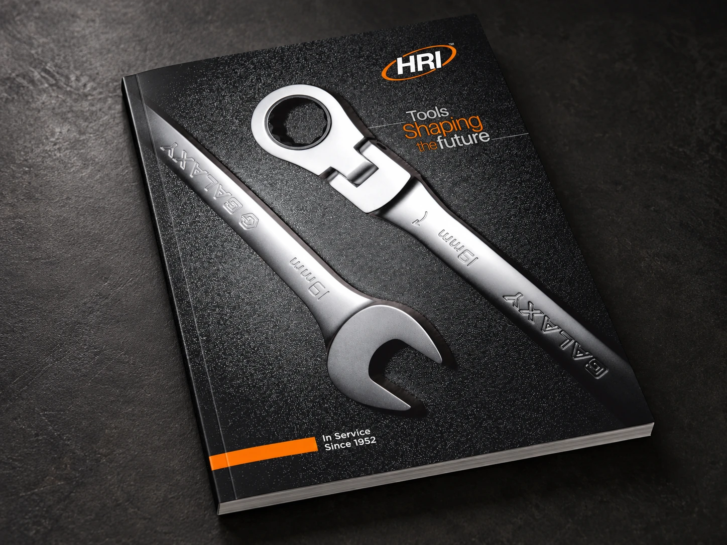 HR Industries catalogue cover with Galaxy hand tools and orange brand accents