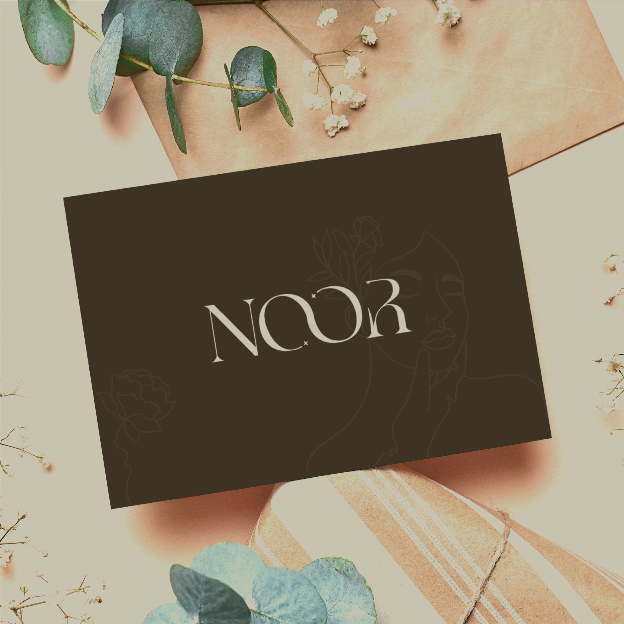 Noor botanical brand identity and stationery